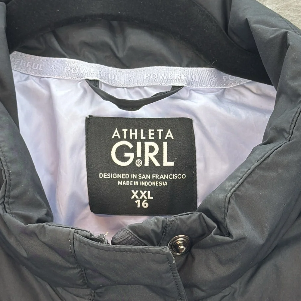 Athleta Girls can’t snow me down jacket black full zip up‎ coat size XXL -16